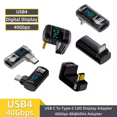 PD 140W Digital Display USB C Adapter 90 Degree Right Angle U Shape Type C Adapter 40Gbps Data Trans
