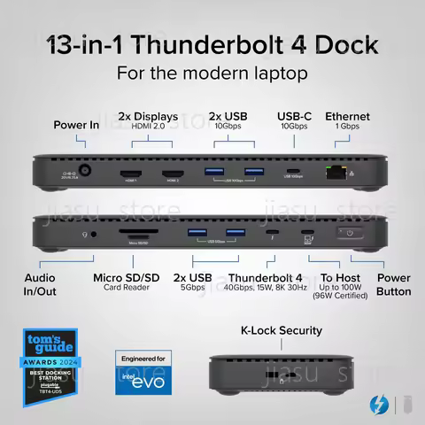 Used Brand Plugable TBT4-UD5 Thunderbolt 4 Dock 100W PD Charging Laptop Dock Station Dual Monitor Su