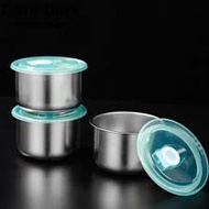 Round-shaped stainless steel box for storing food in the refrigerator to prevent odors, with lid for