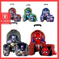 6-Wheel Boy Kid Children Trolley School Bag 3 in 1 With Pecil Case and Lunch Bag Boys