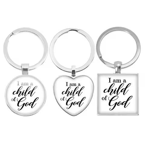 New Bible Quote: I am a child of God English Letter Keychain Round Square Heart-Shaped Pendant Keych