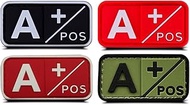 4 Pcs Blood Type A+ Medic Cross Morale Patch,Rubber PVC 3D A POS Positive First Aid Kit Patch for Ta