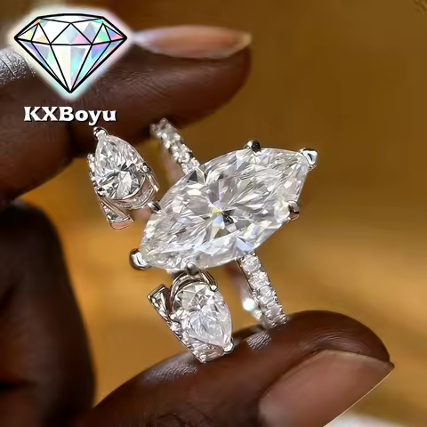 4Ct Marquise Cut Moissanite Engagement Ring Opening Wedding Ring Set Diamond Ring for Women 925 Ster
