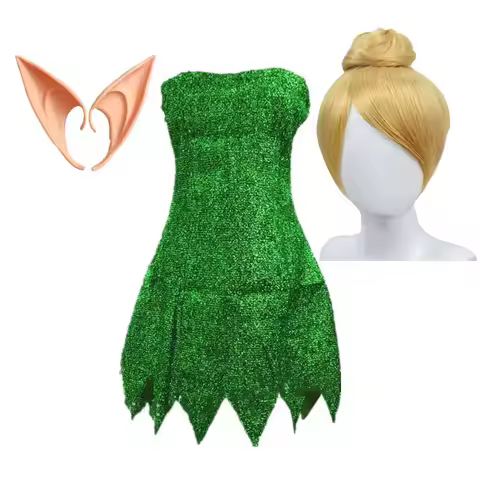 Halloween Carnival Disguise Forest Fairy Green Tinker Bell Dress