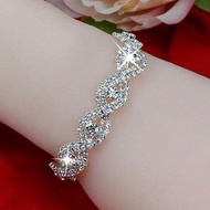 Elegant Deluxe Austrian Crystal Bracelet Women Infinity Rhinestone Bangle(Silver One Size)��available��