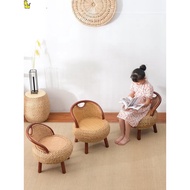 HY-16🎁Rattan Chair Natural Real Rattan Armchair Rattan Small Chair Rattan Arm Chair Bamboo Home Balcony Single Child Sma