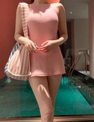 High-End Knitted One-Piece Swimsuit Pure Color Bikini Hanging Neck Design Ins Style Comfortable Spor