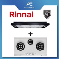 RINNAI RH-S329-PBR 90CM SLIMLINE HOOD + EF EFH 3971 TN VSB 3 BURNER STAINLESS STEEL GAS HOB