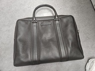 義大利製 Ermenegildo Zegna 深棕色荔枝紋全皮革薄型公事包／商務手提包 (附原廠長背帶、內襯極乾淨)