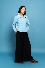 藍色半開襟Polo針織衫 Blue Half-Zip Polo Sweater