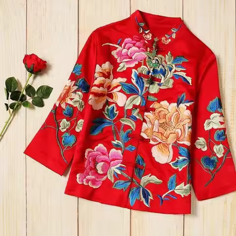 Embroidered Blouse Ethnic Style Retro Embroidery Chinese Blouse Women New Style Jacket Loose Cotton 