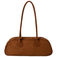 Women Suede Boston Tote Bag Suede Shoulder Bag Zipper Bowling Handbag Solid Color Multi-pocket Clutc