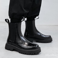 ZZChelsea Boots Men's British Style Smoke Boots Summer Glossy High-Top Leather Shoes Dr. Martens Boots Men's Trendy Spr