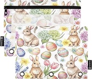 RPLIFE Watercolor Rabbits Large Binder Pouch with Clear Window, 2Pack Pencil Pouches for Boys Kids S