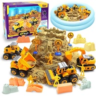 Play Construction Sand Kit,2.2lbs Magic Sand W/4 Large Take Apart Construction Trucks,1 Sandbox,8 Wo