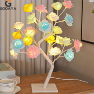 ✈✑✪24LED Table Lamp Rose Flower Tree USB Night Lights Christmas Decoration Gift for Kids Room Rose F