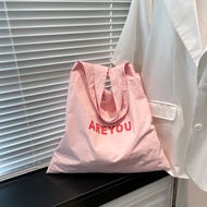 Dopamine Inspired Large Capacity Shoulder Bag for Women Letter Print Handheld Tote Student Supplemen