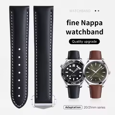 20mm 21mm Italian Soft Genuine Leather Watchband Fit For Omega Strap Seamaster 300 Planet Ocean 600 