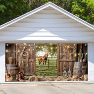 Western Garage Door Banner 8 x 7 ft, Wild West Cowboy Theme Garage Door Decoration Backdrop, Rustic 