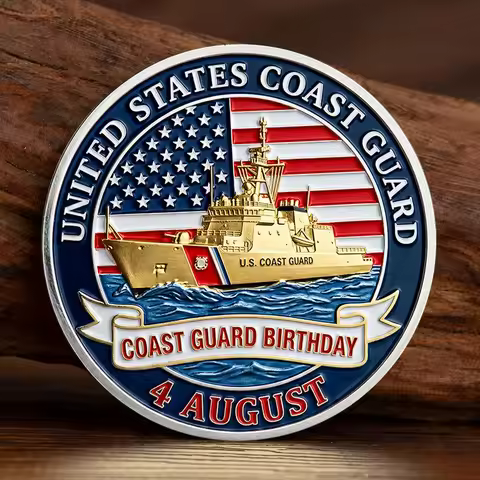 Coast Guard Birthday Challenge Coin August 4 Guardians of The Seas Semper Paratus Silvery Plated Col