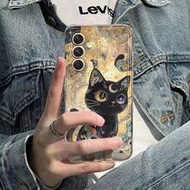 1pc Vintage Cartoon Black Cat Graphic UV Painted Transparent TPU Soft Shockproof Phone Case, Suitabl