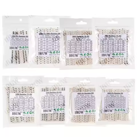 0201 0402 0603 0805 1206 1% 5% SMD Resistor Assorted Kit 1R-1M 10K 100K 1K 100R Resistance Set DIY 3
