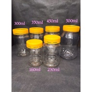 Balang Kuih Raya 160 - 500ml Round Plastic Container Yellow Cap Bekas Kuih Biskut Transparent Jar Fo