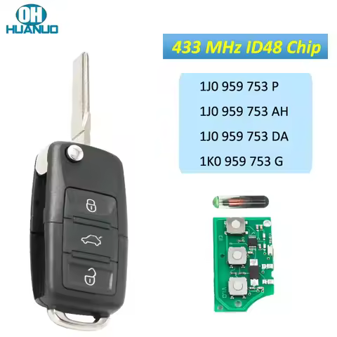 OHHUANO 3 Buttons Flip Remote Key Fob With ID48 Chip 433MHz/434MHZ FCCID:1J0 959 753 AH/DA/P 1K0 959