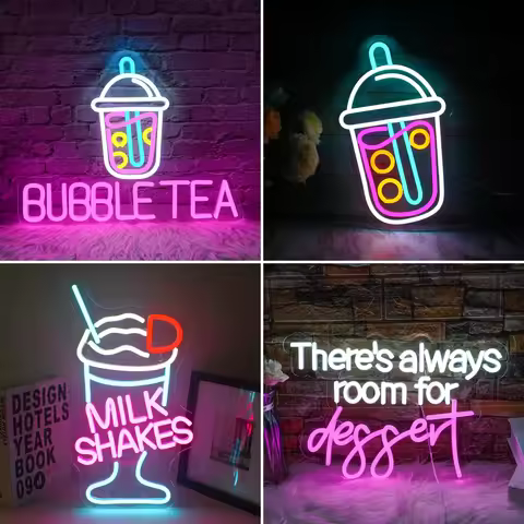 Bubble Tea Neon Sign For Wall Decor Milk Tea LED Lights Room Decoartion For Boba Tea Drink Dessert S