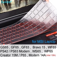 Keyboard Cover for MSI GS65 GF65 GF63 PS42 WF65 WS65 WP65 Creator 15M P65 Bravo 15 PS63 Clear Protector Skin 15.6 Laptop Gaming