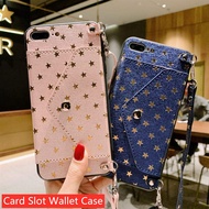 Card Slot Case For Huawei Nova 7i 5i 4 4e 3i 3 2 Lite Phone Case Nova7i Nova5T Nova5i Nova4 Nova4e Nova3i Nova3 Nova2Lite 2Lite Soft Glitter Star Casing Wallet Leather TPU Shockproof Back Cover With Lanyard Stand Holder