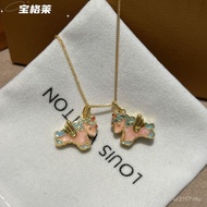 Female Color Paint Pendant Pony Enamel 18k Gold Necklace au750 Gold Sweet Clavicle Chain Unicorn Pen