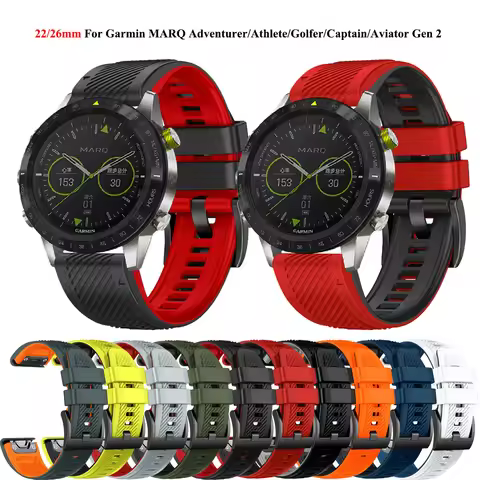 26 22mm Quickfit Silicone Watchband For Garmin MARQ Athlete Adventurer Golfer Captain Aviator Epix G