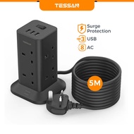 TESSAN Extension Plug with 3 USB, 5M Extension Cord Plug Extension Power Strip USB Adapter with 8 AC