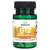 Swanson , Vitamin B12 (cyanocobalamin) , 500 mcg , 30 Capsules