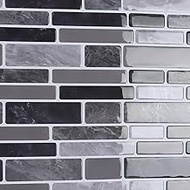 CRE8TIVE Self-Adhesive Tiles Black Grey Marble Pack of 16 Stripes Tile Stickers Adhesive Tiles Kitch