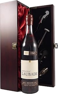 Laubade Armagnac Vintage Armagnac 1947 (70cl) in a silk lined wooden box with four wine accessories,
