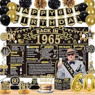 60th Birthday Decorations for Men Women,33PCS 60th birthday party kits,Including Vintage 1965 Backdr