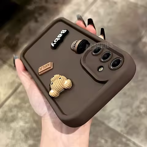 A 55 35 15 25 54 Cute 3D Bear Liquid Silicone Case For Samsung Galaxy A15 A25 A35 A55 5g M55 M54 M34