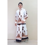 KEMEJA PUTIH Batik Sogan Koko Shirt Suit For Men Premium White Motif Full Lapis Sogan Shirt