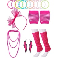 SHENYI 80s accessories for women，Retro 80s Lace Headband Bracelet Necklace Earrings Leg Warmers for 