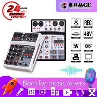 BOMGE 4 channel dj audio sound mixer  with MP3 USB Bluetooth, stereo record, 48V phantom power, 5V p