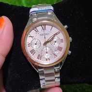 (FREE SHIPPING)Seiko SRWZ12P1 Lukia Ladies Quartz Chronograph Sapphire Glass Two-Tone Stainless Steel Bracelet Watch