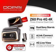[NEW LAUNCH] DDPAI Z60 Pro 4K GPS 3 Channel Front & Rear Super Capacitor Dash Cam with 4G Connectivi