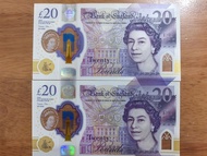 2018年英國 £20 英鎊紙幣順NO.2張UNC品相