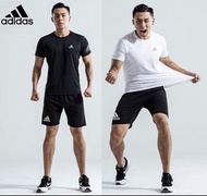 adidas 愛迪達 男 套裝 短袖套裝 圓領短袖T恤+五分褲 健身 運動 戶外 休閒 單色俐落 親膚舒適 透氣不悶熱