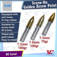V Club Archery Screw-In Bullet Shaped Golden Arrow Point - Arrow Shaft ID6.2mm - 75 / 100 Grain