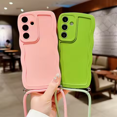 Crossbody Lanyard Wave Case For Samsung Galaxy S10 S9 S8 Plus Note 10 Plus 9 8 Candy Color Silicone 