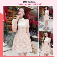 (FIRE SPEED) V824 Elegant lady's A-line lotus collar white lace dress [TH HA LE]