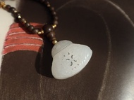 天然和田玉吊墜 羊脂玉香囊吊墜項鏈 一級白 鏤空雕刻 可放香丸